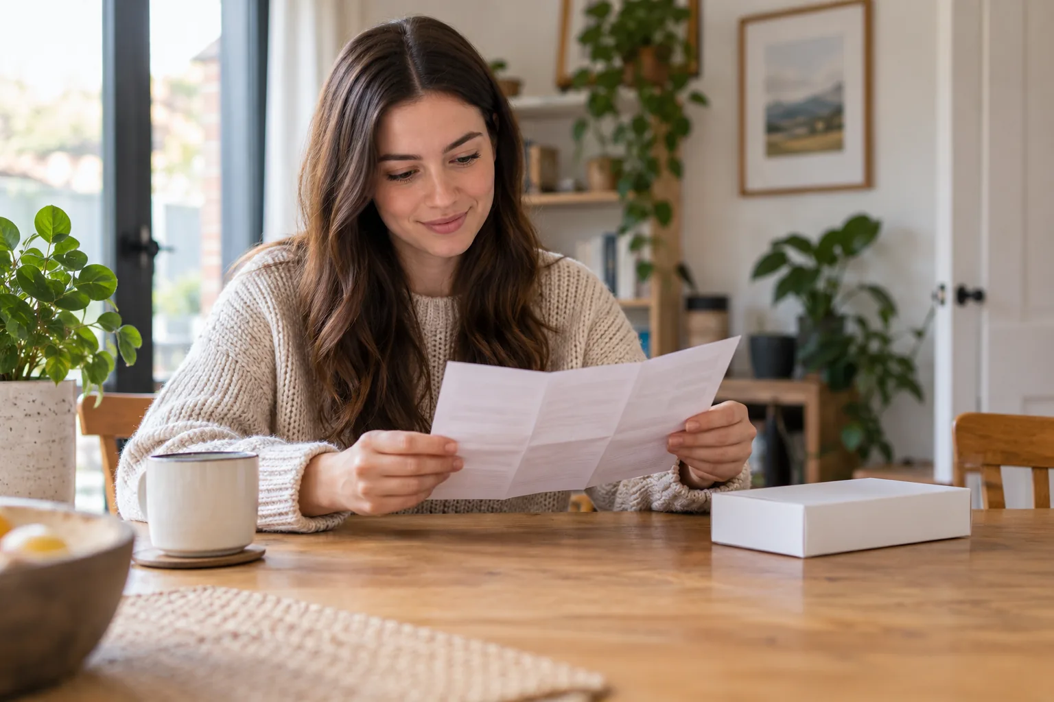 Young woman reading at-home test instructions