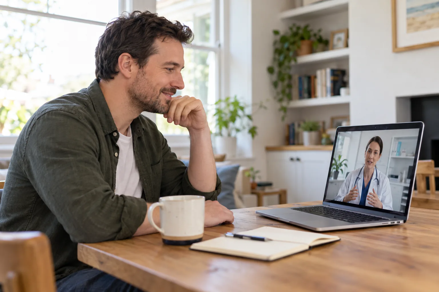 Man having a conversation over a laptop at home
